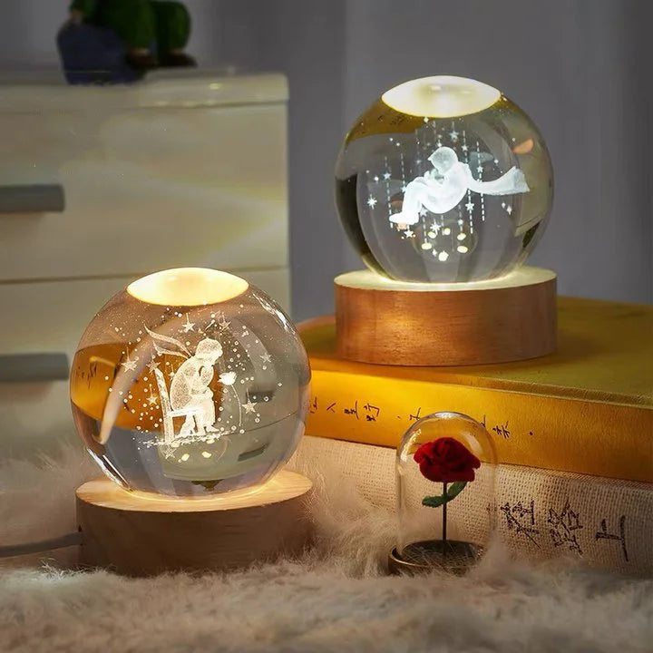 Bola de cristal com sistema solar de 6/8cm, decoração, o pequeno príncipe, luz led, bola de cristal com suporte, globo, decoração de casa, presente de aniversário